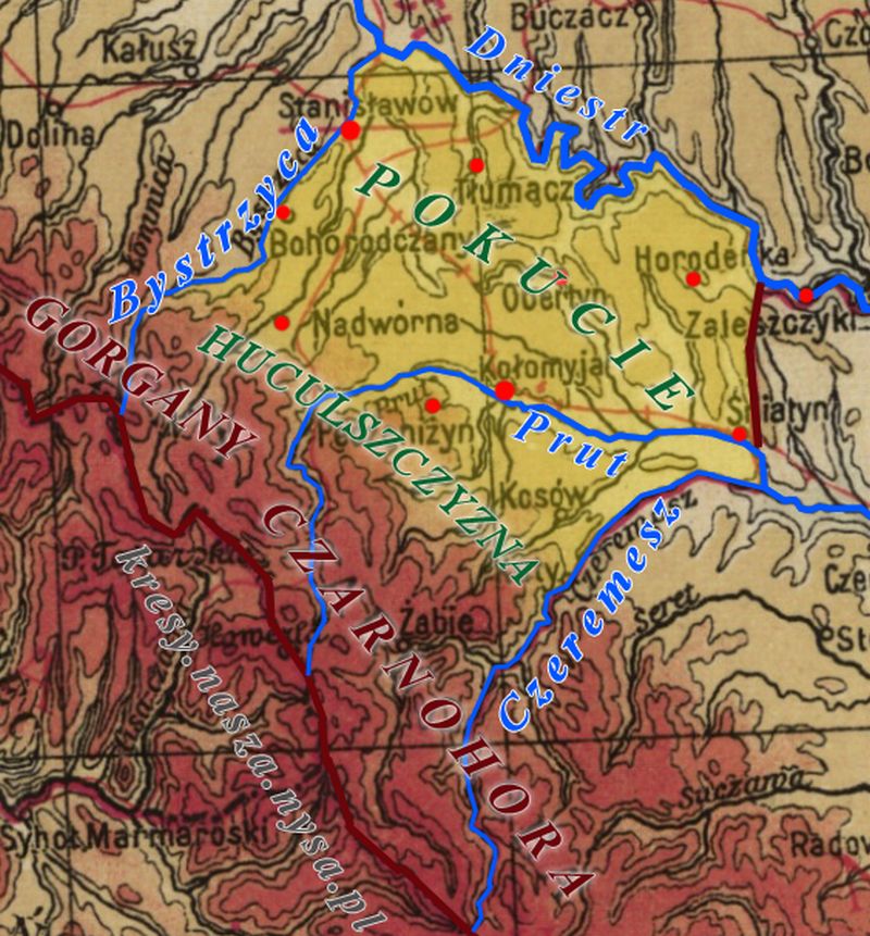 1925 Mapa fizyczna Pokucie Huculszczyzna